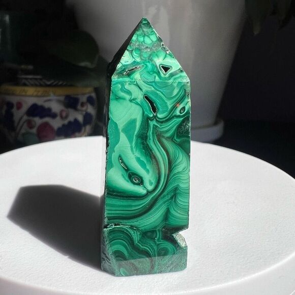 Malachite Crystal Tower with Velvety Druzy - Picture 4 of 13